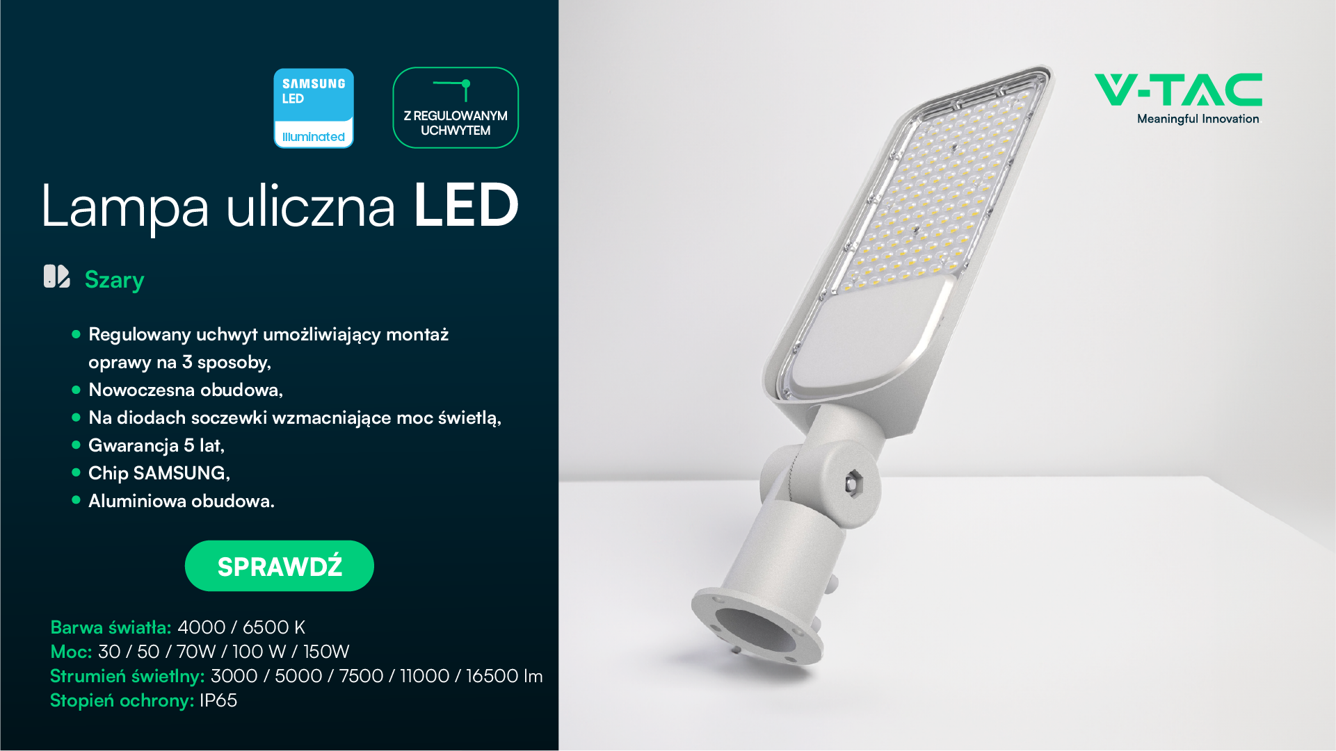 Lampa uliczna z regulowanym uchwytem