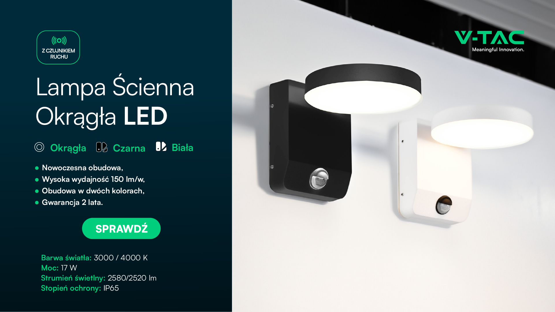 Lampa ścienna LED okrągła z czujnikiem ruchu